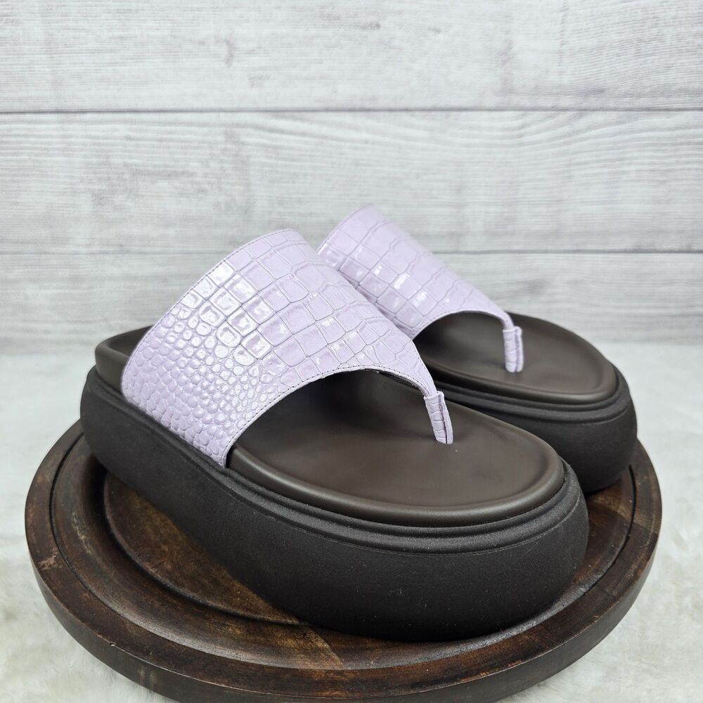 THE ATTICO Selene Croc Chunky Thong Sandals Pastel Pink Sz 37 Made In Italy